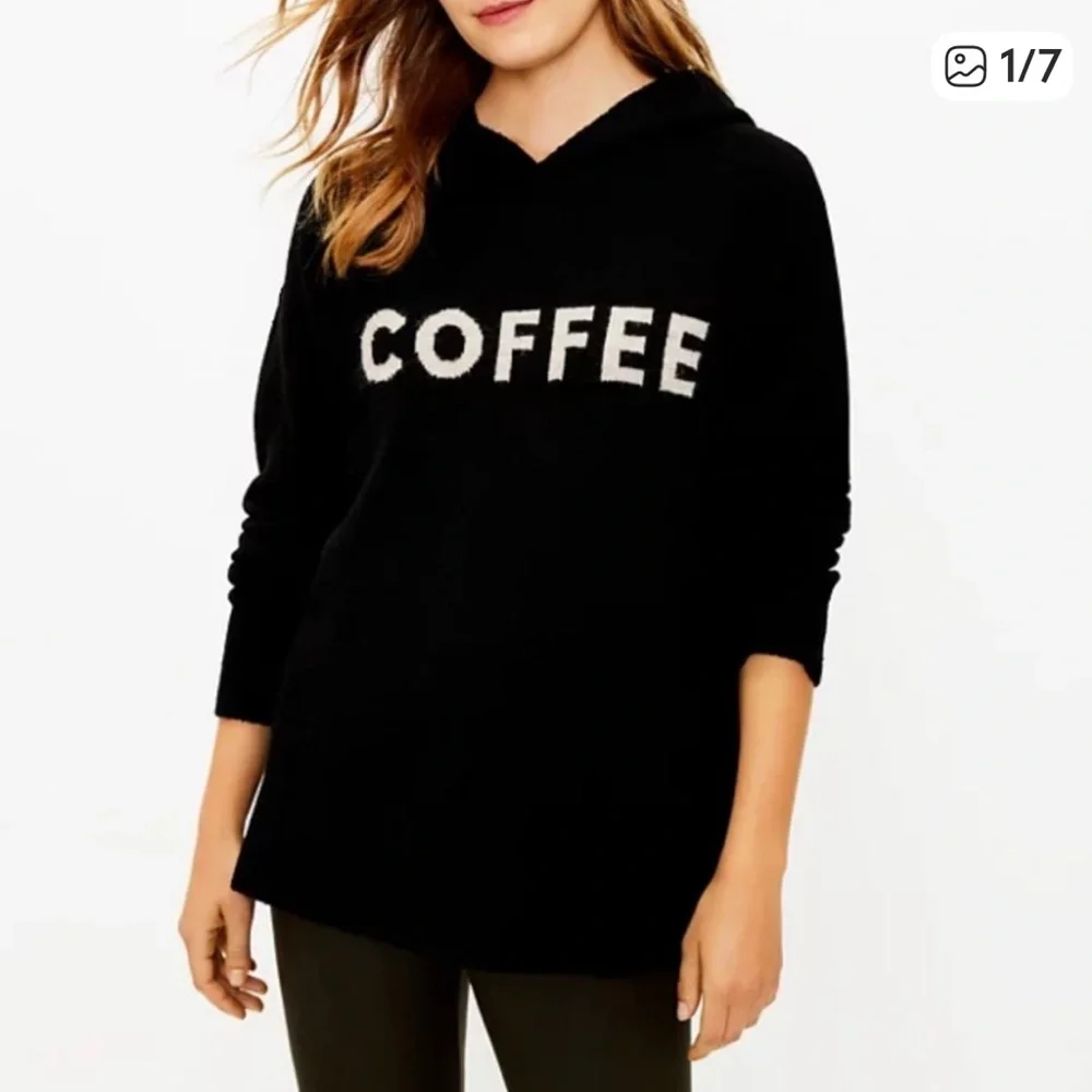 Lou & Grey Black Hoodie Sweater with Cream "COFFEE" Script - Picture 1 of 7